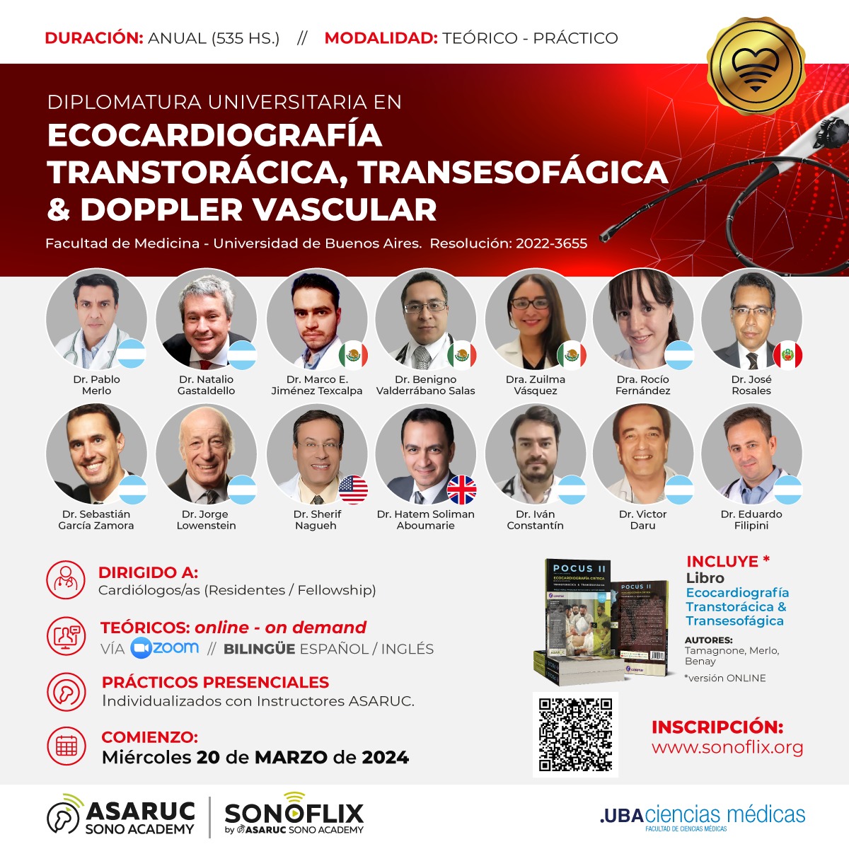 Ecocardiografía, Transtorácica, Transesofágica & Doppler Vascular 2024